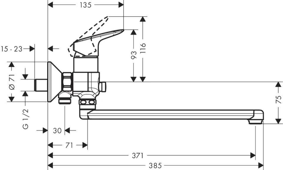 Hansgrohe Logis Single Lever Manual Bath Mixer With Long Spout Chrome detail view - Image 2