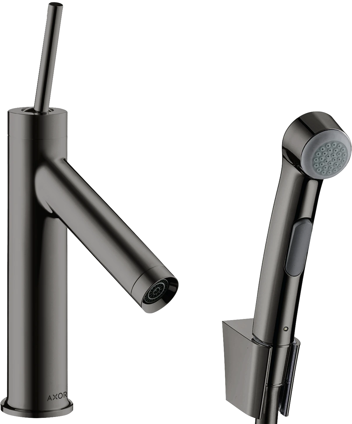 Axor Starck Single Lever Basin Mixer 90 With Bidet 1jet Shower Spray And Shower Hose 1.6 M Polished Black Chrome