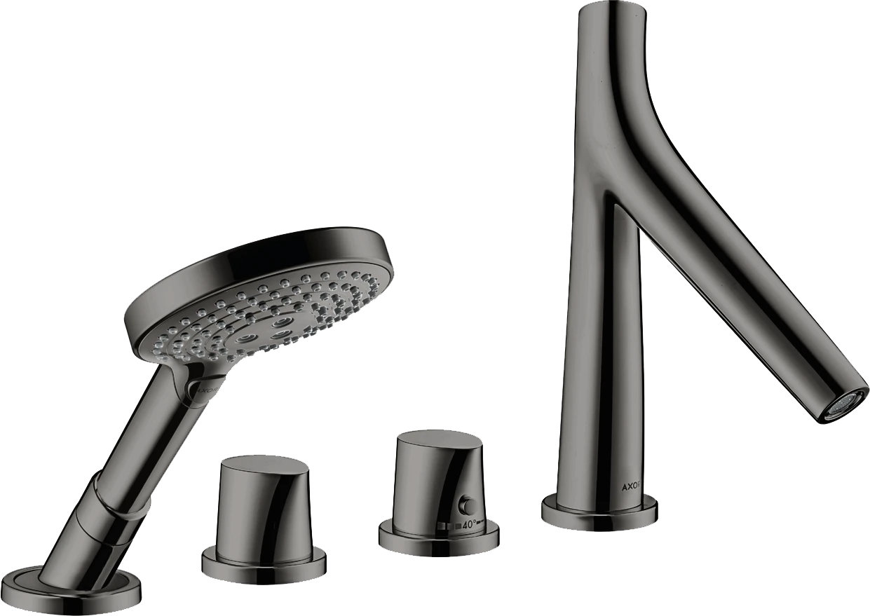 Axor Starck Organic 4-hole Tile Mounted Thermostatic Bath Mixer Polished Black Chrome