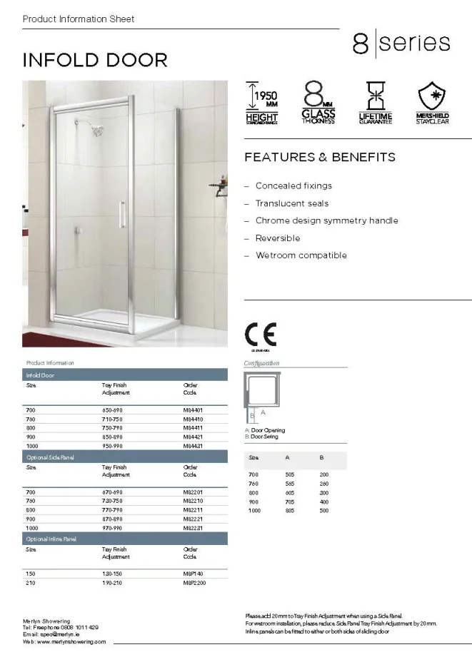 Merlyn 8 Series Infold Door 800mm technical drawing - Image 4