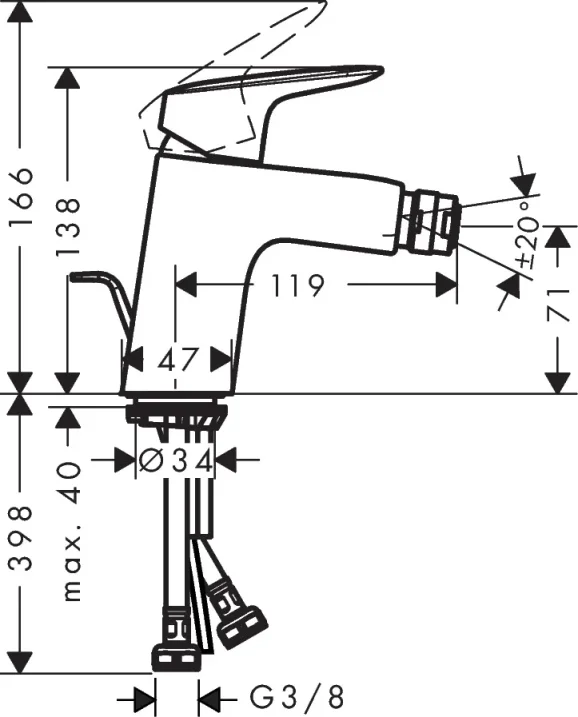 Hansgrohe Logis Single Lever Bidet Mixer 70 With Metal Pop-up Waste Chrome detail view - Image 2