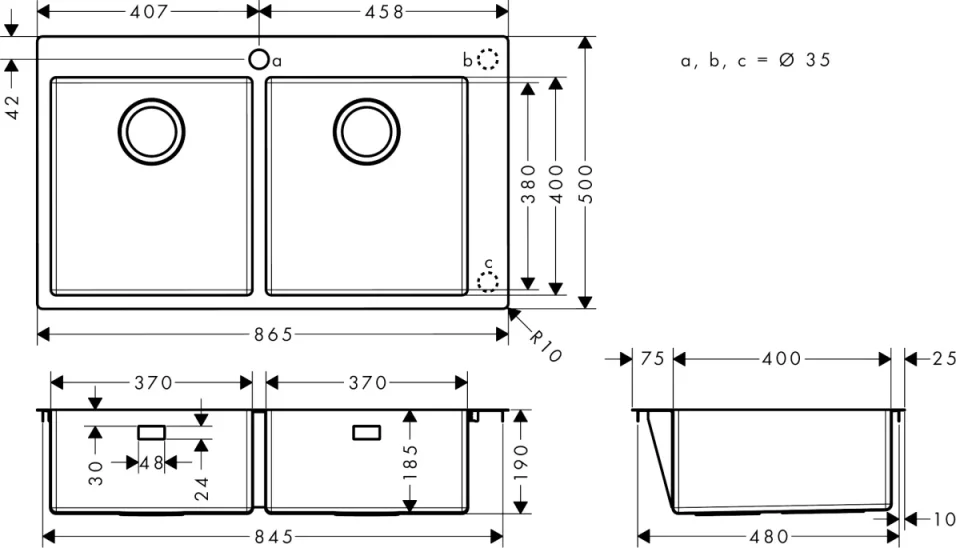 Hansgrohe S71 S711-f765 Built-in Sink 370/370 Stainless Steel detail view - Image 2