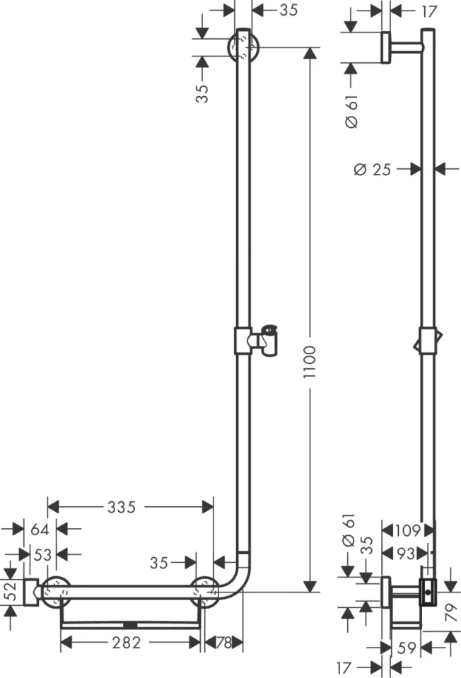 Hansgrohe Unica Shower Rail Comfort 110 Cm Right detail view - Image 2