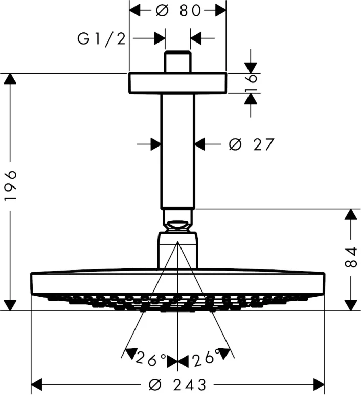 Hansgrohe Raindance Select S Overhead Shower 240 2jet Ecosmart With Ceiling Connector Chrome detail view - Image 2