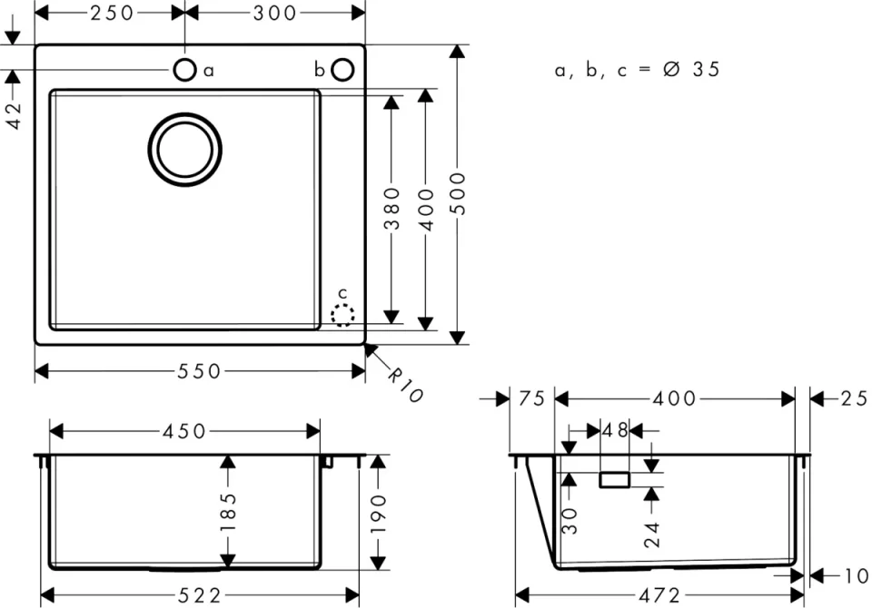 Hansgrohe S71 S712-f450 Built-in Sink 450 Stainless Steel detail view - Image 2