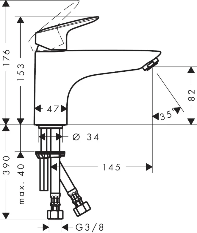 Hansgrohe Logis Single Lever Manual Bath Mixer Monotrou Chrome detail view - Image 3