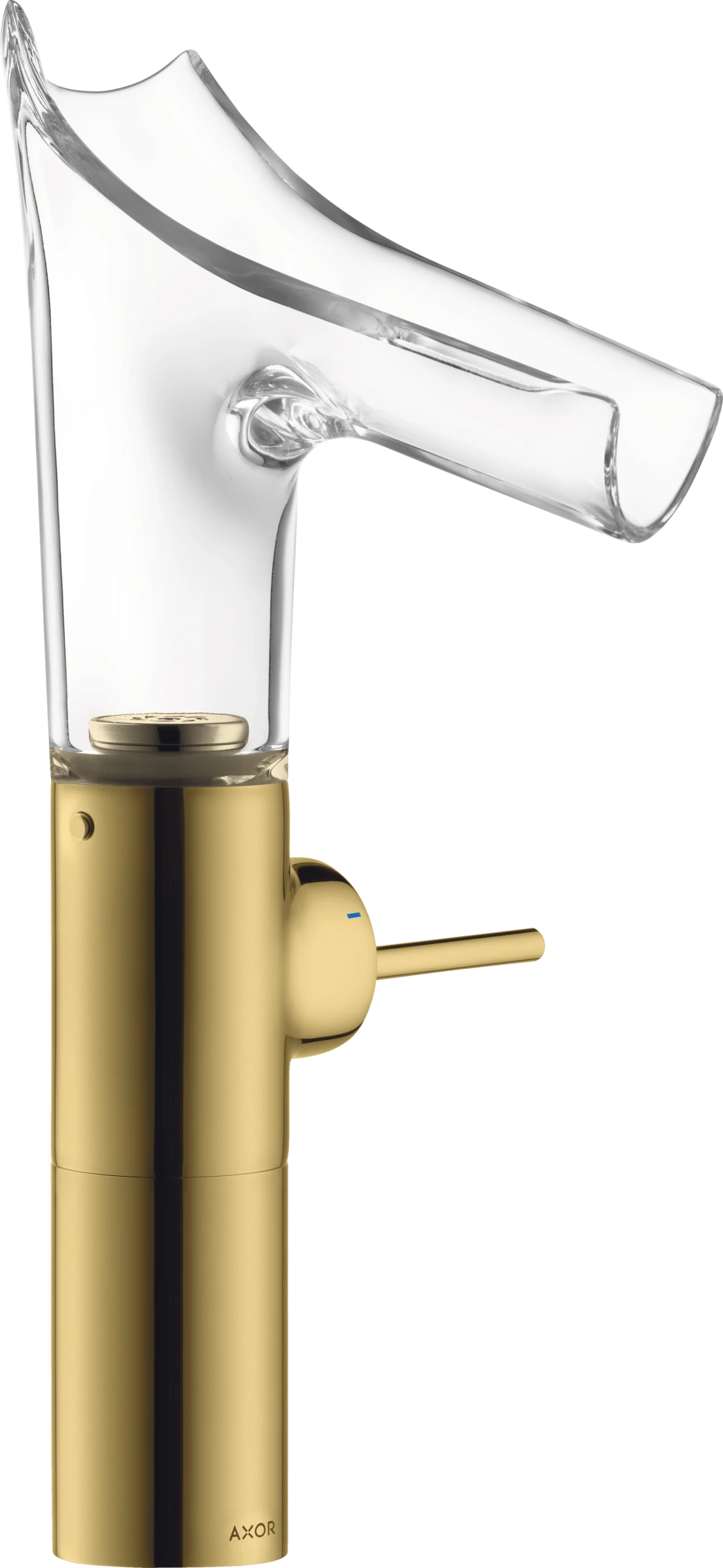 Axor Starck V Single Lever Basin Mixer 220 With Glass Spout For Wash Bowls Without Waste Gold Polished