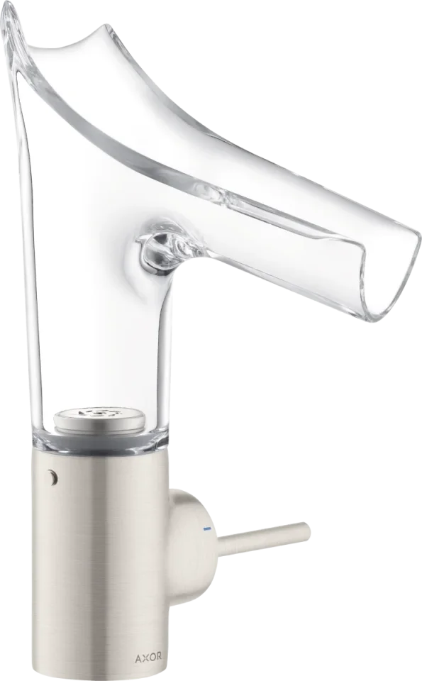 Axor Starck V Single Lever Basin Mixer 140 With Glass Spout Without Waste Stainless Steel Optic product image - Image 1