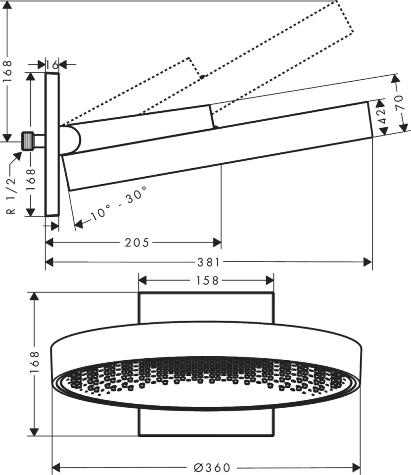 Hansgrohe Rainfinity Overhead Shower 360 1jet With Wall Connector detail view - Image 2