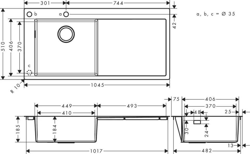 Hansgrohe S71 S718-f450 Built In Sink 450 With Drainer Stainless Steel detail view - Image 2