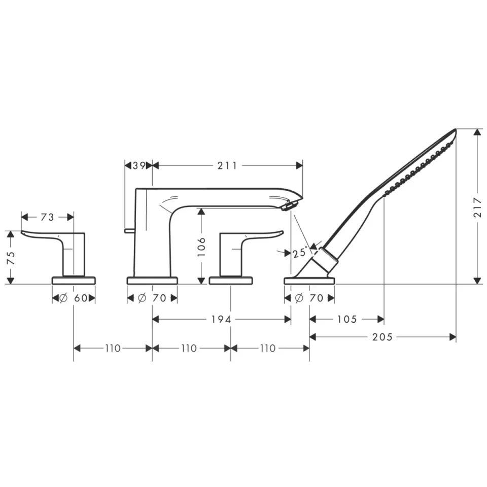 Hansgrohe Metris Bath Mixers Concealed 505 X 265 X 130mm Chrome detail view - Image 3