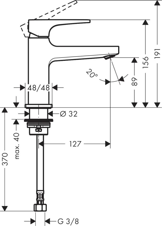 Hansgrohe Metropol Single Lever Basin Mixer 100 With Lever Handle For Handrinse Basins For Cold Water Chrome detail view - Image 2