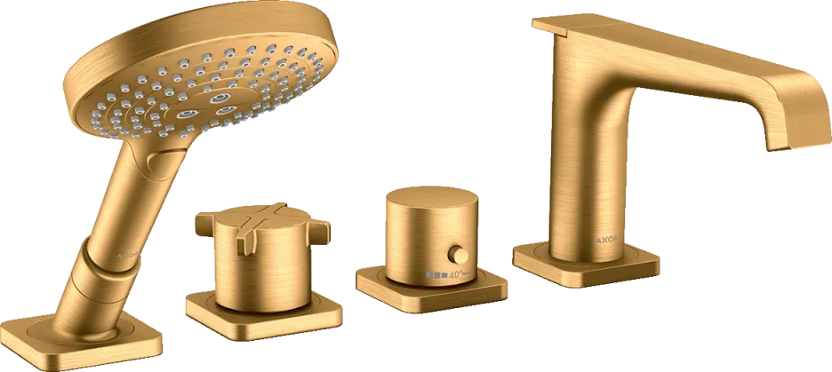 Axor Citterio E 4-hole Rim-mounted Thermostatic Bath Mixer Brushed Gold Optic product image - Image 1
