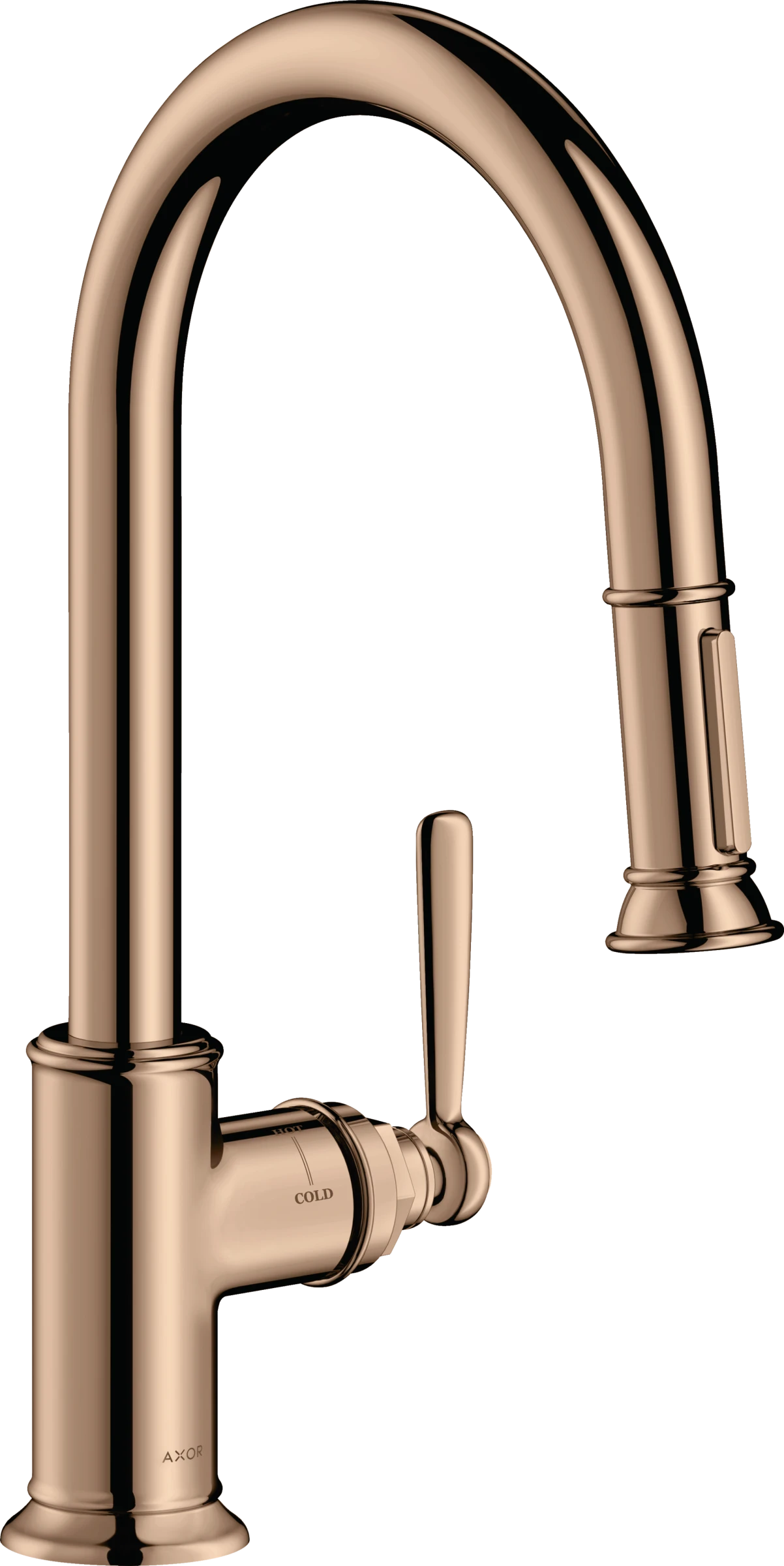 Axor Montreux Single Lever Kitchen Mixer 180 With Pull-out Spray Polished Red Gold