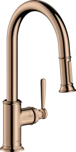 Axor Montreux Single Lever Kitchen Mixer 180 With Pull-out Spray Polished Red Gold