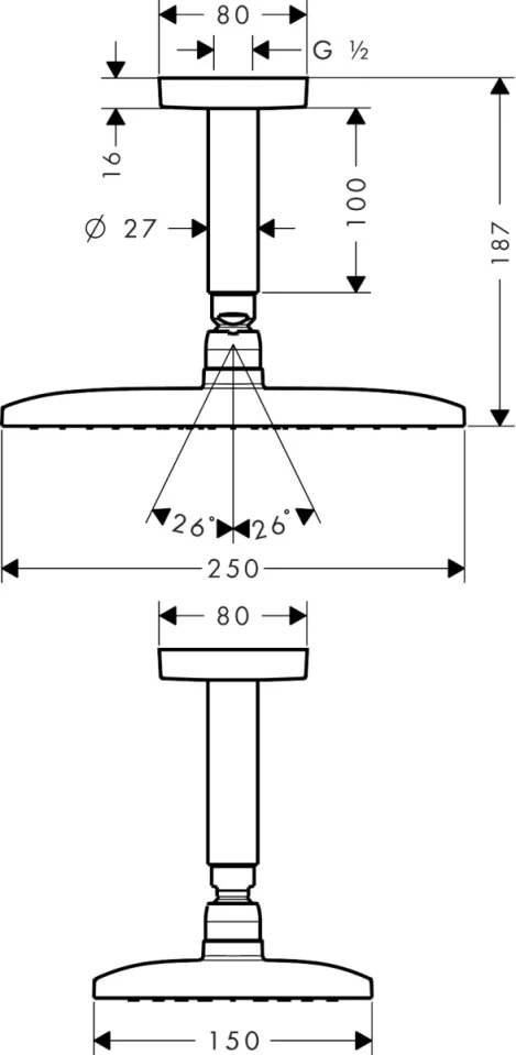 Hansgrohe Raindance E Overhead Shower 240 1jet With Ceiling Connector Brushed Brass detail view - Image 2
