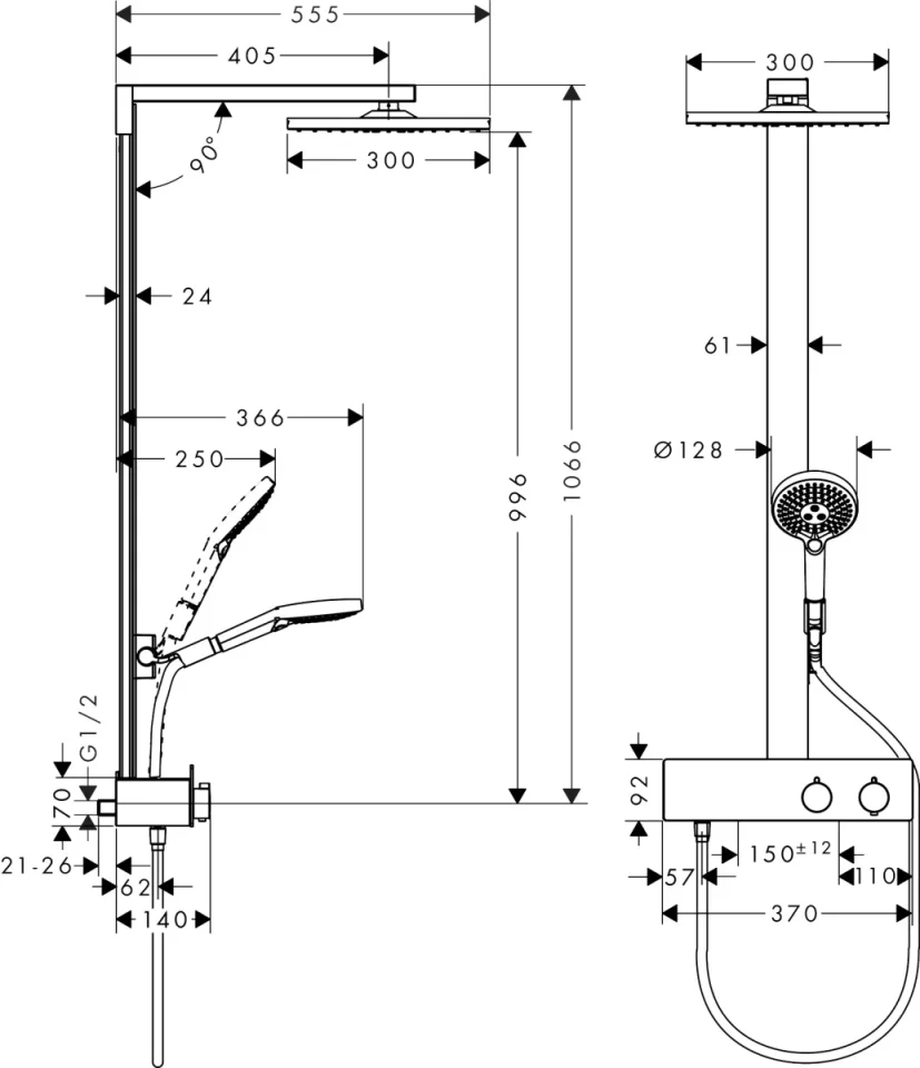 Hansgrohe Raindance E Showerpipe 300 1jet Ecosmart With Showertablet 350 Chrome detail view - Image 2