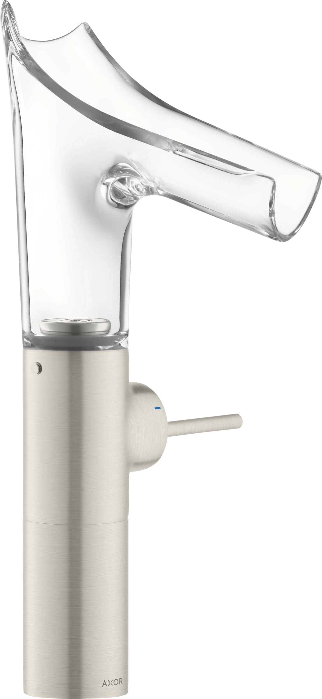 Axor Starck V Single Lever Basin Mixer 220 With Glass Spout For Wash Bowls Without Waste Stainless Steel