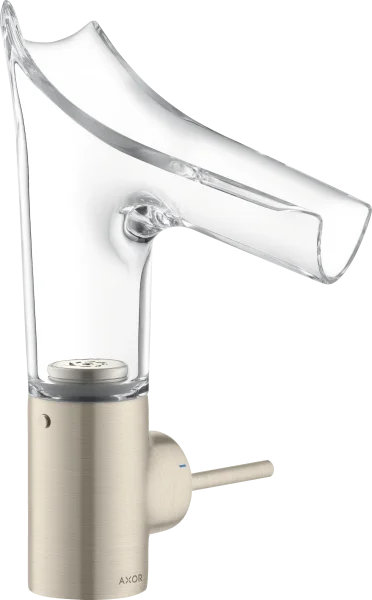 Axor Starck V Single Lever Basin Mixer 140 With Glass Spout Without Waste Brushed Nickel