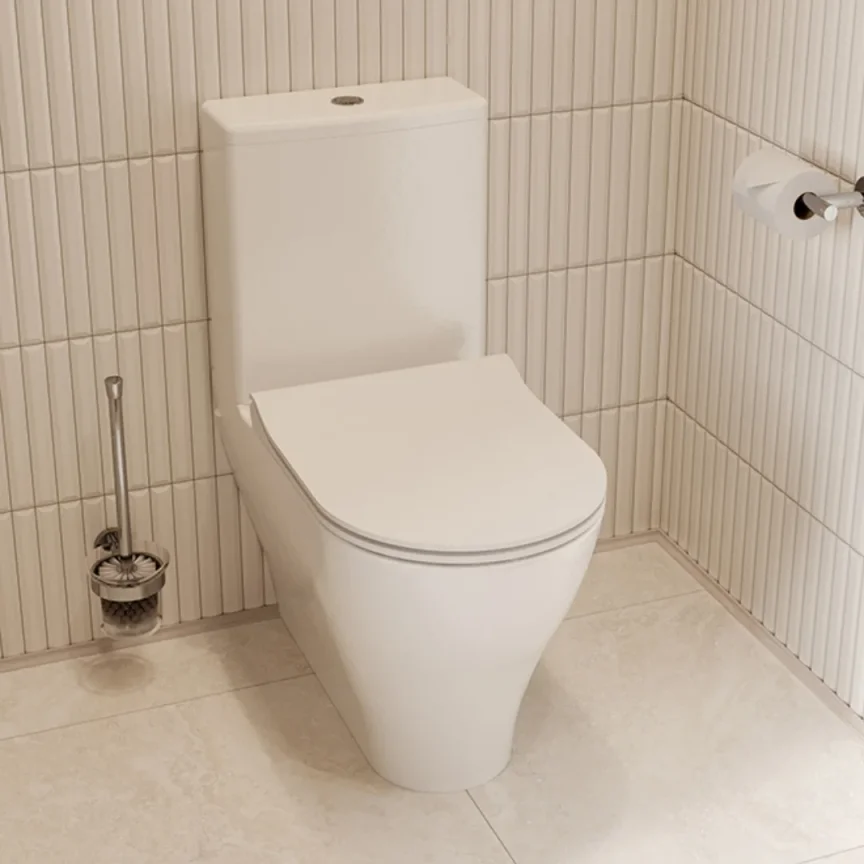 Saneux Prague Close Coupled Right Hand Soil Exit Wc Pan - Rimless detail view - Image 2