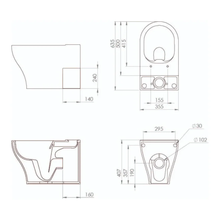 Saneux Prague Close Coupled Right Hand Soil Exit Wc Pan - Rimless detail view - Image 3