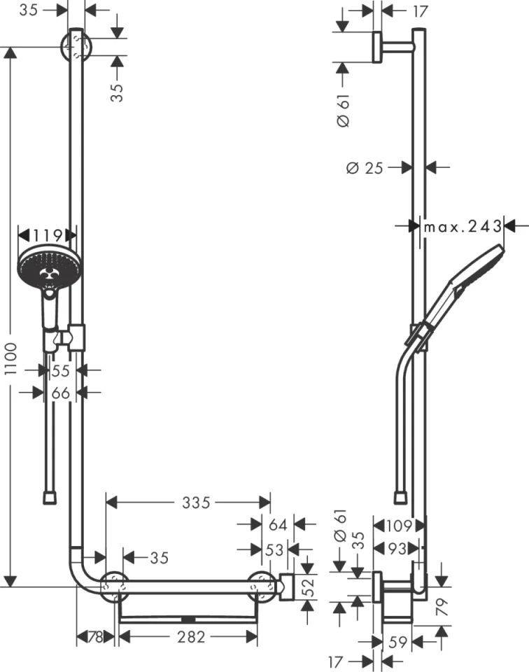 Hansgrohe Raindance Select S Shower Set 120 3jet With Shower Rail 110 Cm Left Chrome detail view - Image 2
