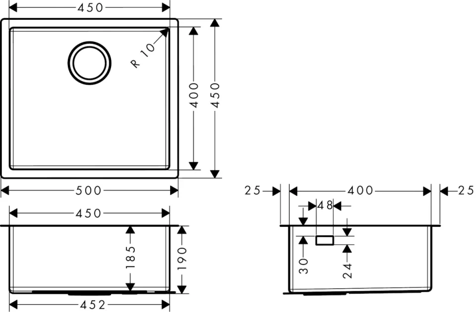 Hansgrohe S71 S719-u450 Undermount Sink 450 Stainless Steel detail view - Image 2