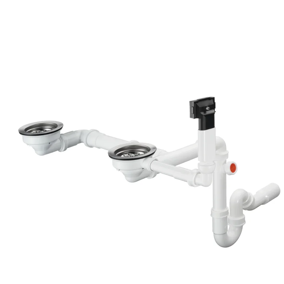 Hansgrohe D17-10 Manual Waste And Overflow Set For Double Bowl Granite Chrome product image - Image 1
