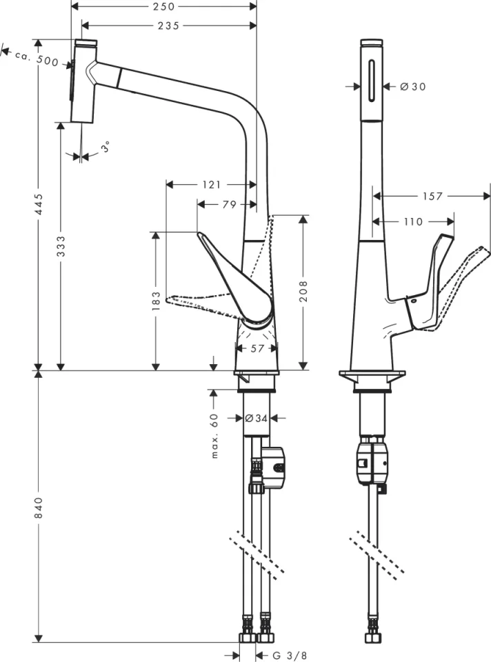 Hansgrohe Metris Select M71 Single Lever Kitchen Mixer With Pull-out Spray Chrome detail view - Image 2