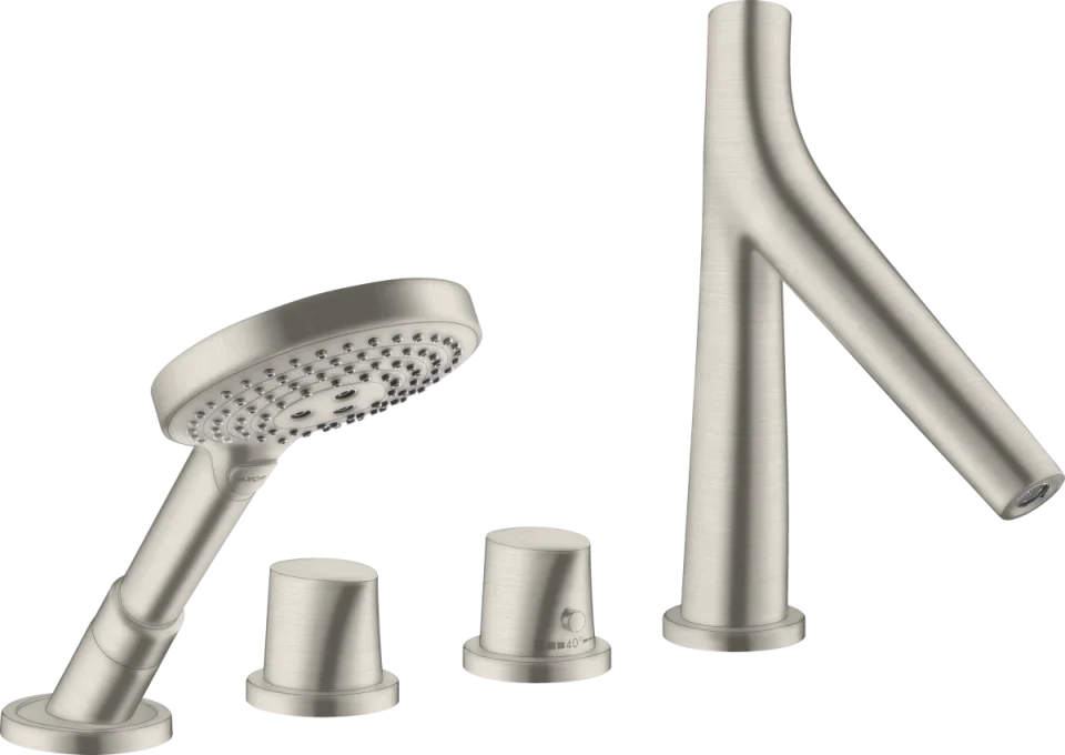 Axor Starck Organic 4-hole Rim-mounted Thermostatic Bath Mixer Stainless Steel Optic product image - Image 1