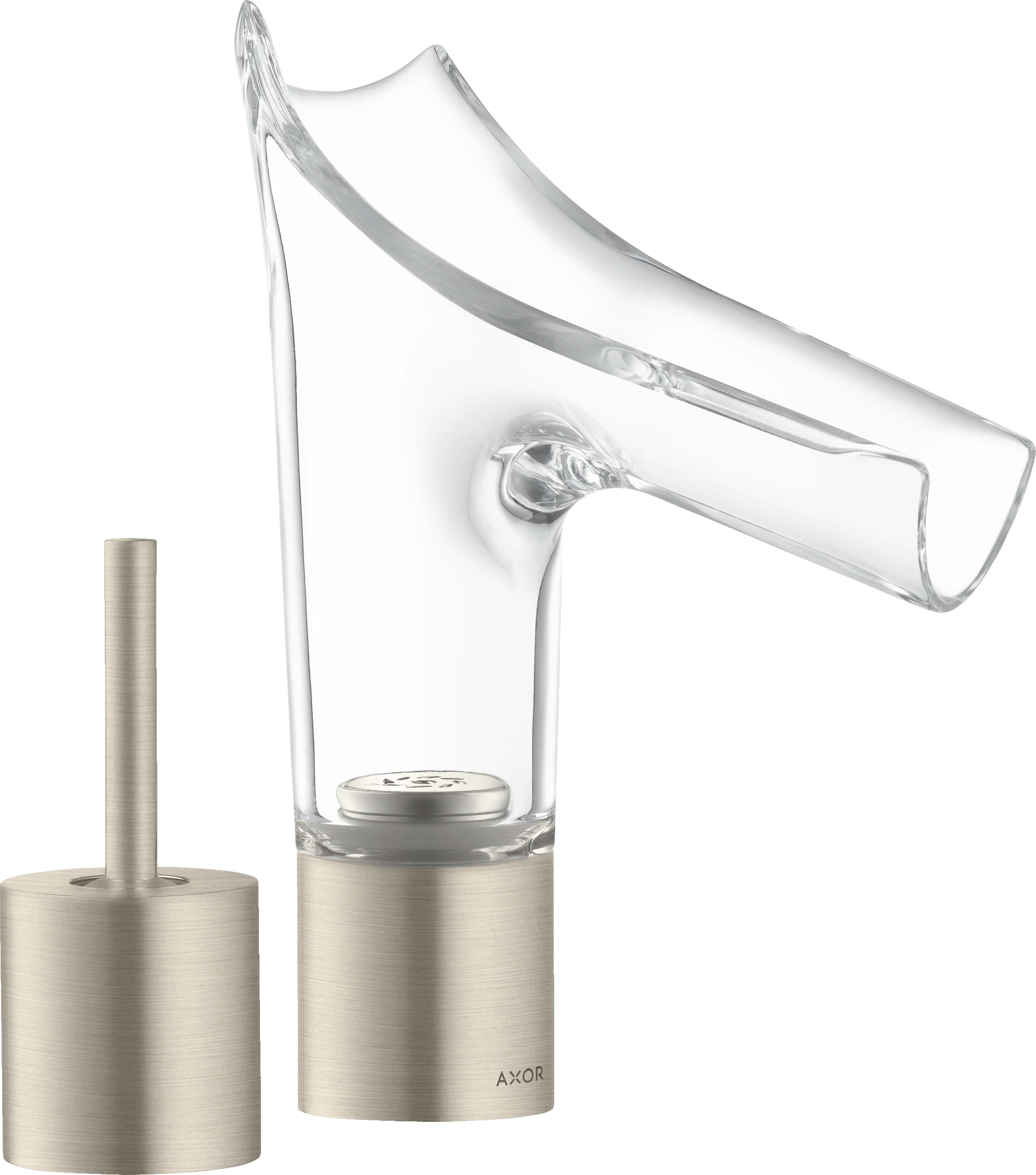 Axor Starck V 2-hole Basin Mixer 110 With Glass Spout Without Waste Brushed Nickel
