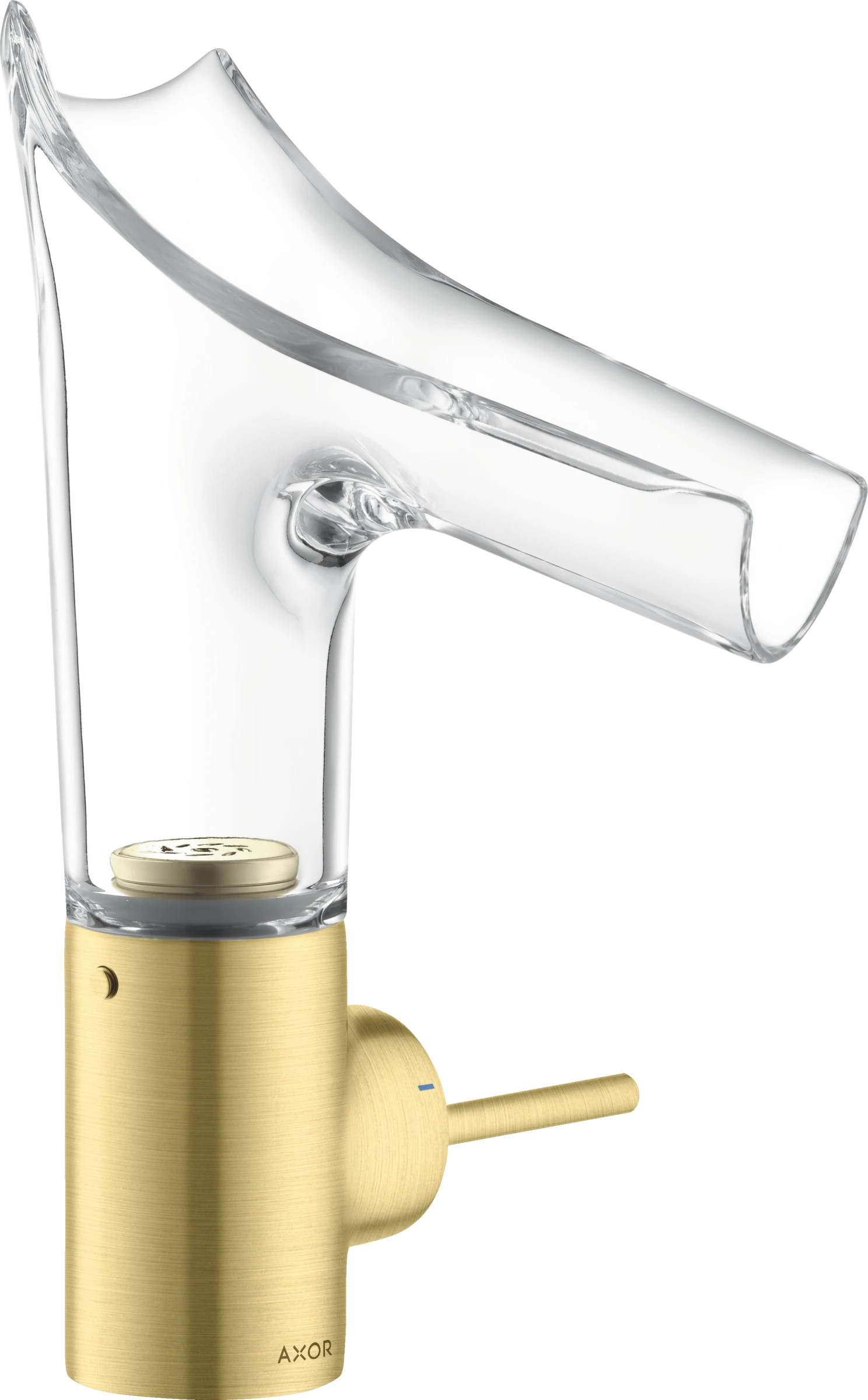 Axor Starck V Single Lever Basin Mixer 140 With Glass Spout Without Waste Brushed Brass