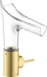 Axor Starck V Single Lever Basin Mixer 140 With Glass Spout Without Waste Brushed Brass