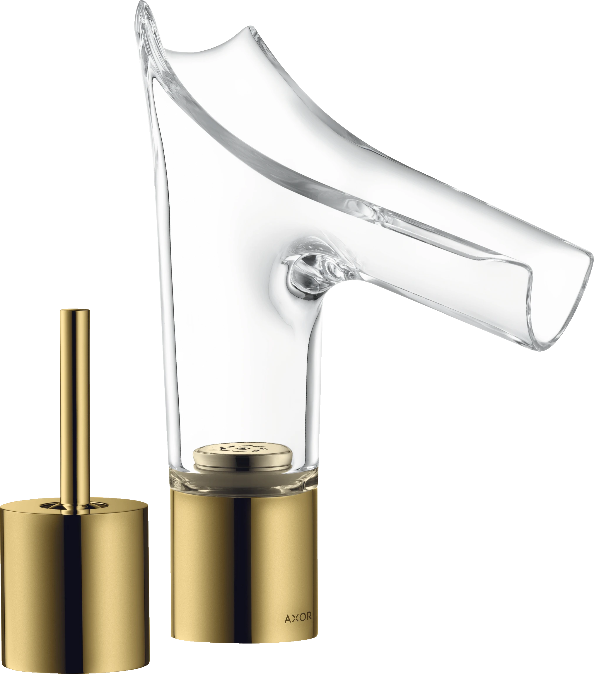 Axor Starck V 2-hole Basin Mixer 110 With Glass Spout Without Waste Gold Polished