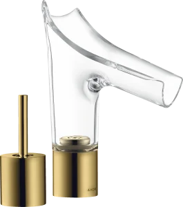 Axor Starck V 2-hole Basin Mixer 110 With Glass Spout Without Waste Gold Polished