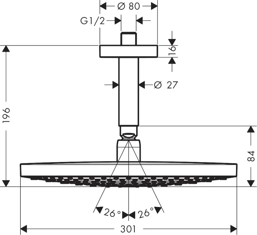 Hansgrohe Raindance Select S Overhead Shower 300 2jet With Ceiling Connector detail view - Image 2