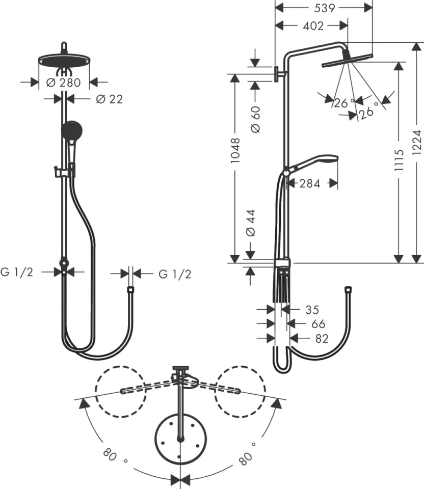 Hansgrohe Croma Select S Showerpipe 280 1jet Reno Chrome detail view - Image 2