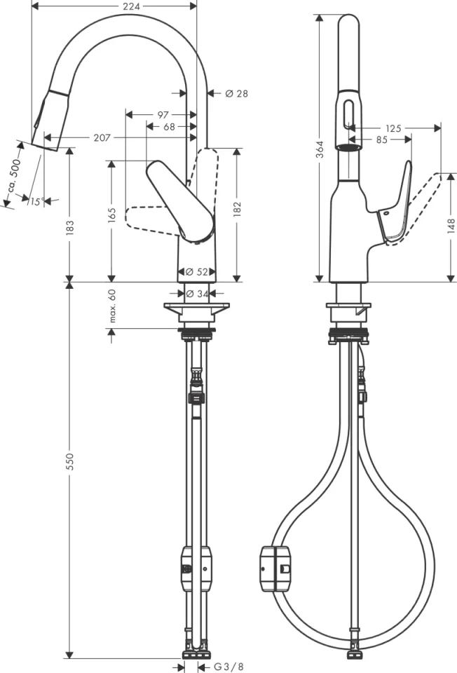 Hansgrohe Focus M42 Single Lever Kitchen Mixer 180 With Pull-out Spray, 2 Spray Modes Chrome detail view - Image 2