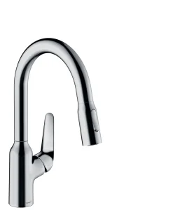 Hansgrohe Focus M42 Single Lever Kitchen Mixer 180 With Pull-out Spray, 2 Spray Modes Chrome