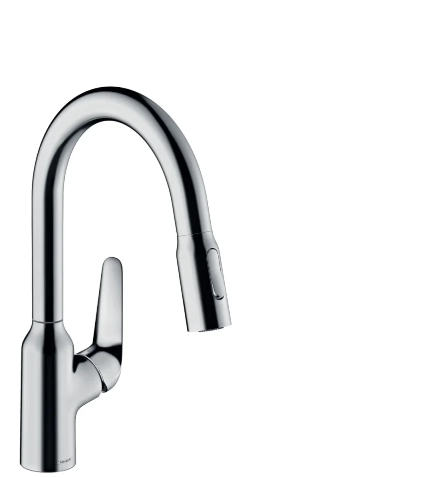 Hansgrohe Focus M42 Single Lever Kitchen Mixer 180 With Pull-out Spray, 2 Spray Modes Chrome product image - Image 1