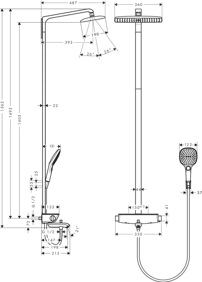Hansgrohe Raindance E Showerpipes With Thermostatic Mixer 1459 X 324 X 210mm Chrome detail view - Image 3