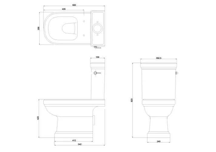 Burlington Riviera Close Coupled Pan Open Back White technical drawing - Image 2