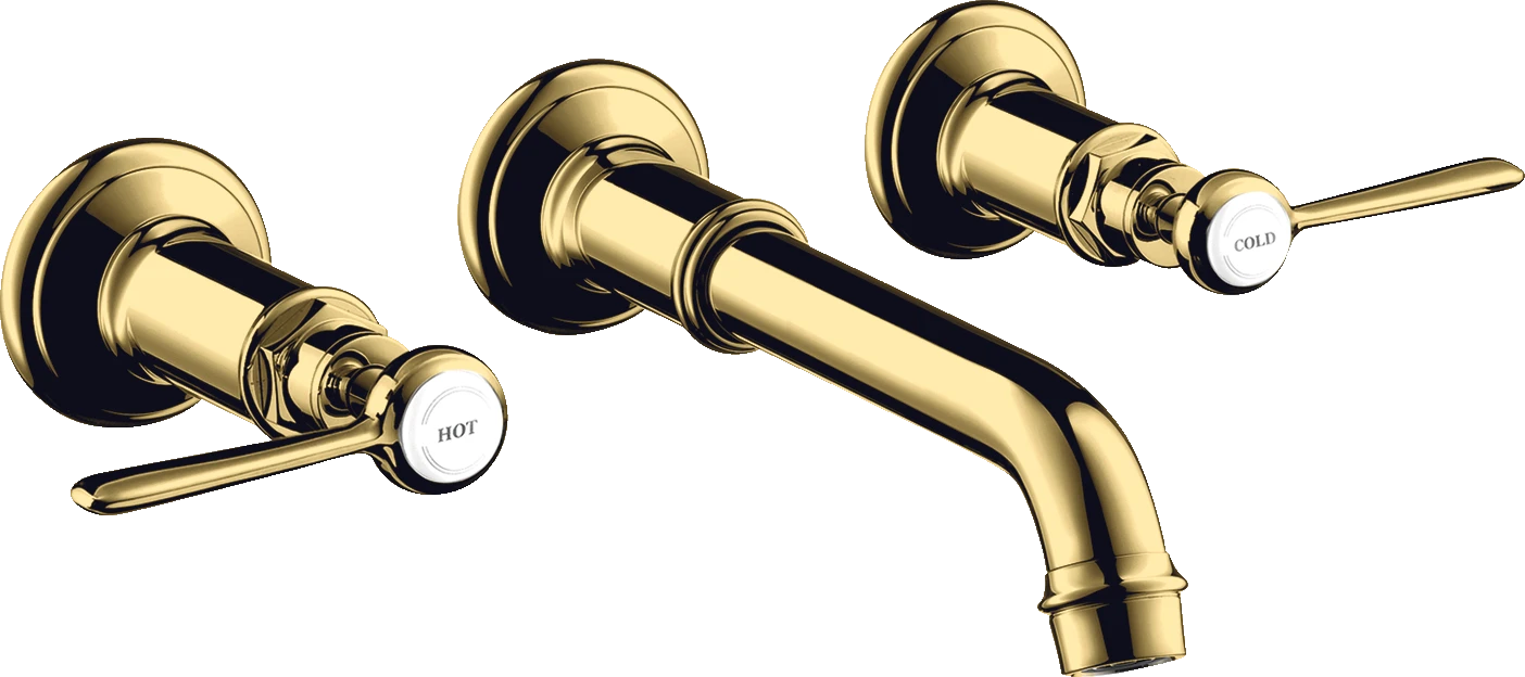 Axor Montreux 3-hole Basin Mixer For Concealed Installation Wall-mounted With Spout 165 - 225 Mm And Lever Handles Gold Polished