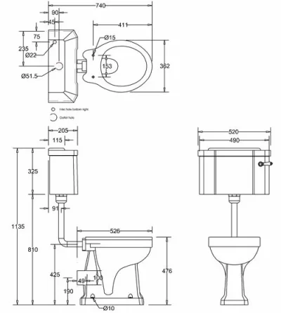 Burlington Regal Low / High Level Pan technical drawing - Image 3