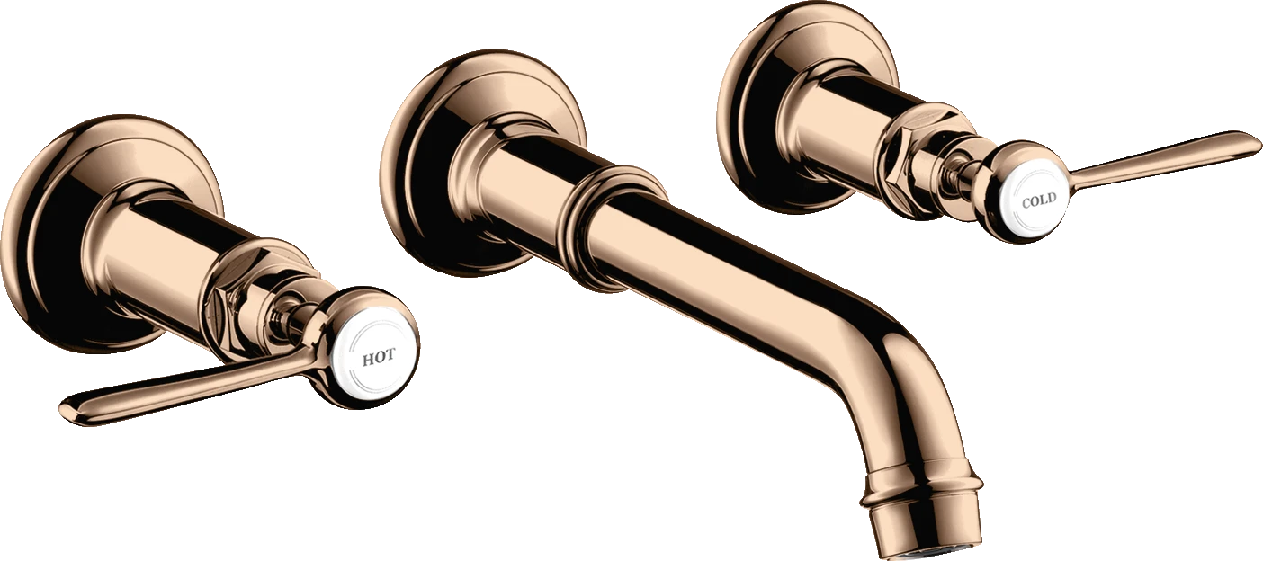 Axor Montreux 3-hole Basin Mixer For Concealed Installation Wall-mounted With Spout 165 - 225 Mm And Lever Handles Polished Red Gold