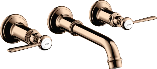 Axor Montreux 3-hole Basin Mixer For Concealed Installation Wall-mounted With Spout 165 - 225 Mm And Lever Handles Polished Red Gold