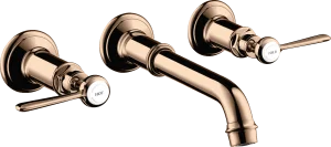Axor Montreux 3-hole Basin Mixer For Concealed Installation Wall-mounted With Spout 165 - 225 Mm And Lever Handles Polished Red Gold