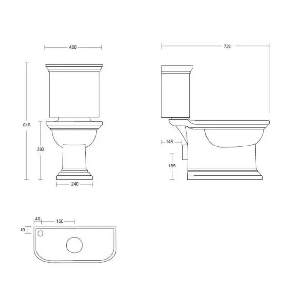 Imperial Carlyon Close Coupled Closet White technical drawing - Image 3