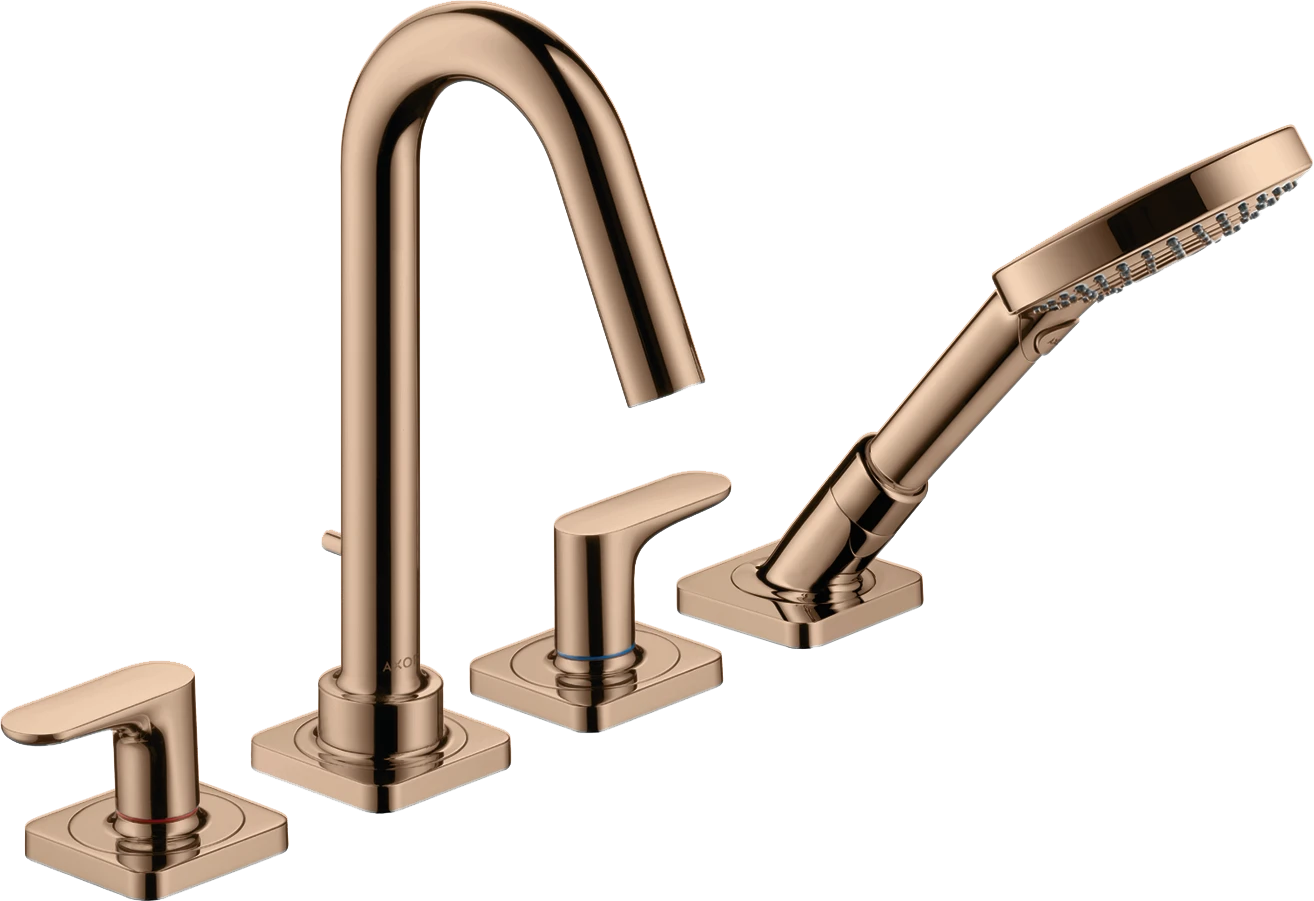 Axor Citterio M 4-hole Rim-mounted Bath Mixer With Lever Handles And Escutcheons Polished Red Gold