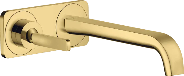 Axor Citterio E Single Lever Basin Mixer Wall-mounted With Pin Handle, Spout 221 Mm And Plate Gold Polished
